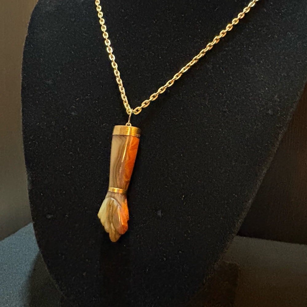 18K Gold Carved Carnelian Hand Pendant